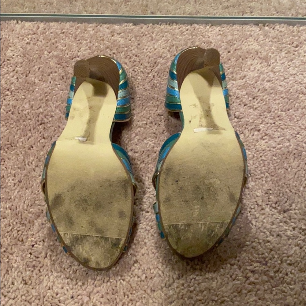 Now! Multi Blue Stripe Open Toe Heels - image 2